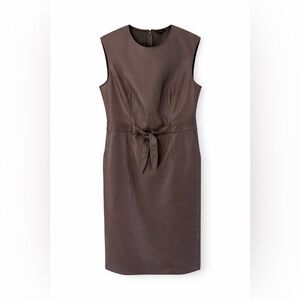 Ann Taylor Gray Faux Leather Sleeveless Sheath Dress Belted Size 12
